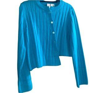 Blue Ribbed Women's Cardigan